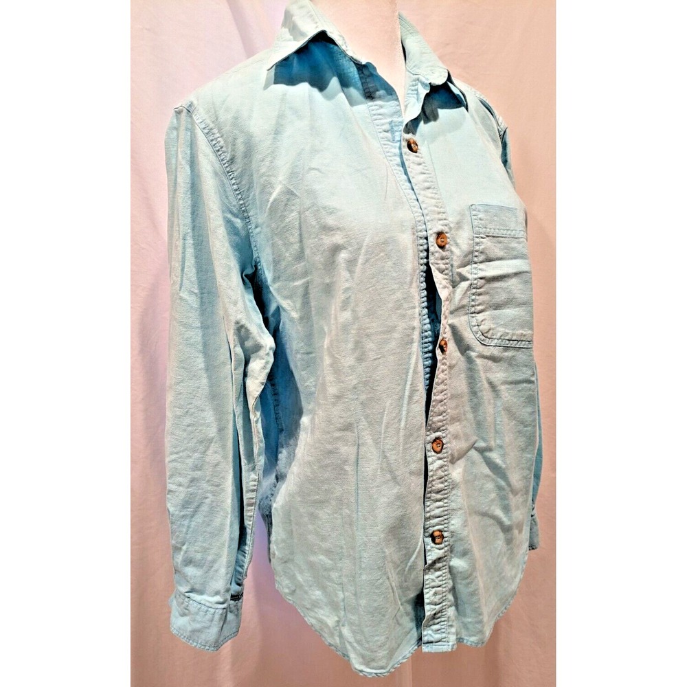 ANN MALI New York Long Sleeve Button Down Linen Blouse Sky Blue Color Size Large